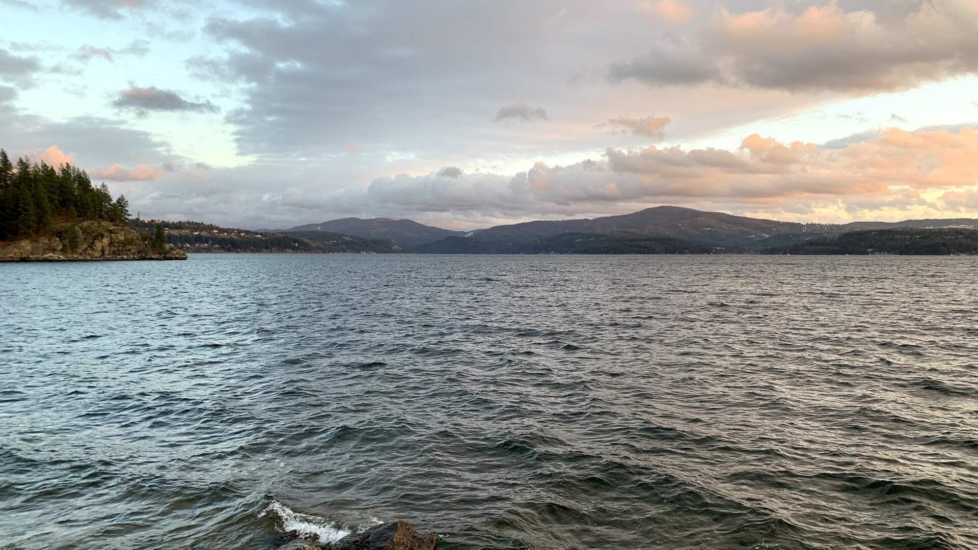 Lake Coeur d'Alene at sunset, seen from Tubbs Hill